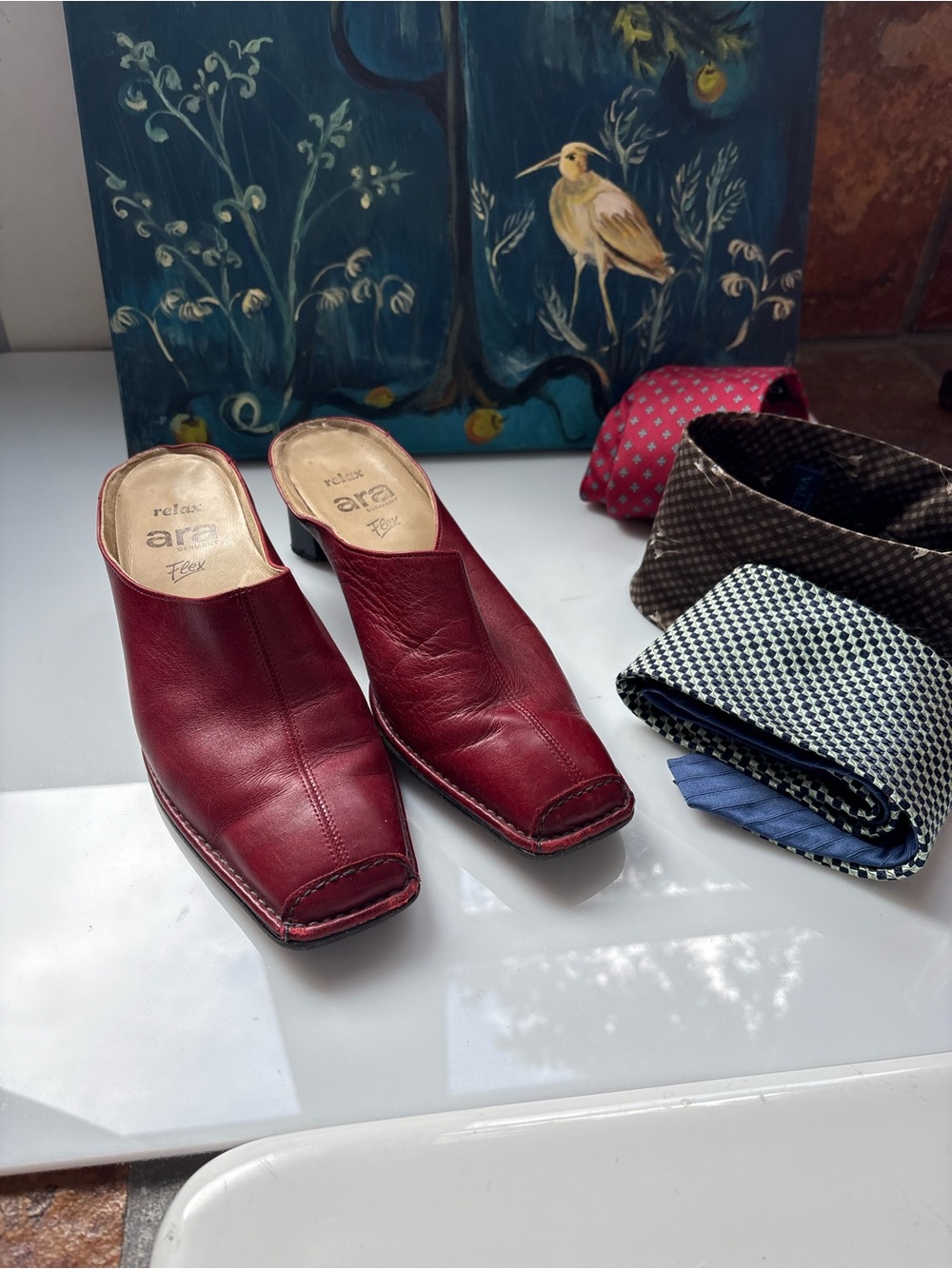 Ara Red Leather Slip-On Mule Heels - Picture 2 of 6